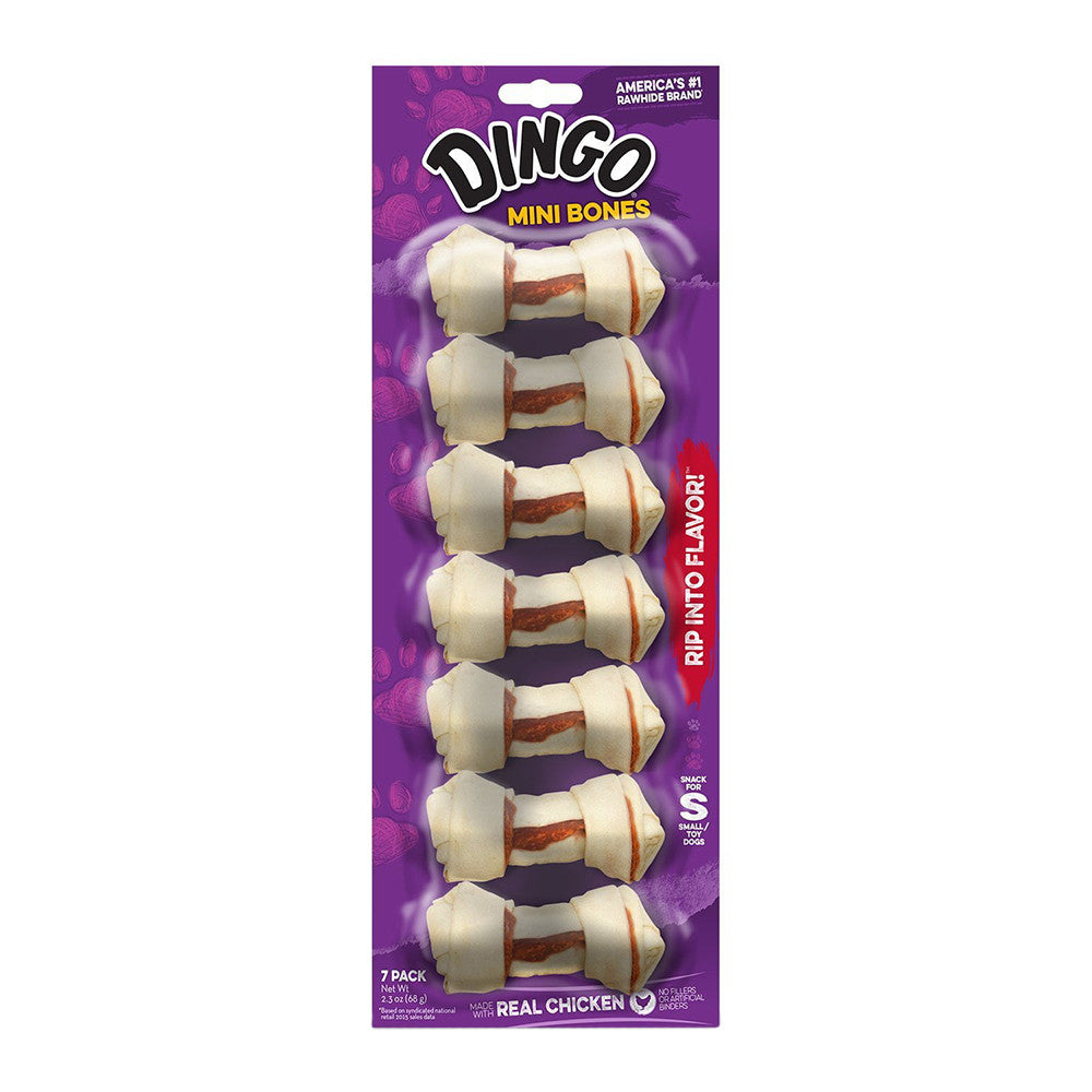 Dingo Mini Bones, Dog Treats, Meat And Rawhide Chew, 7 Ea